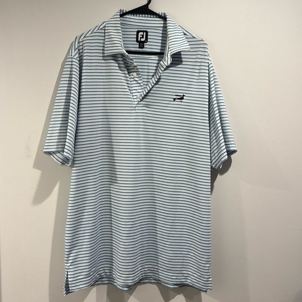 FJ FootJoy Blue Striped Polo with Bird Size L